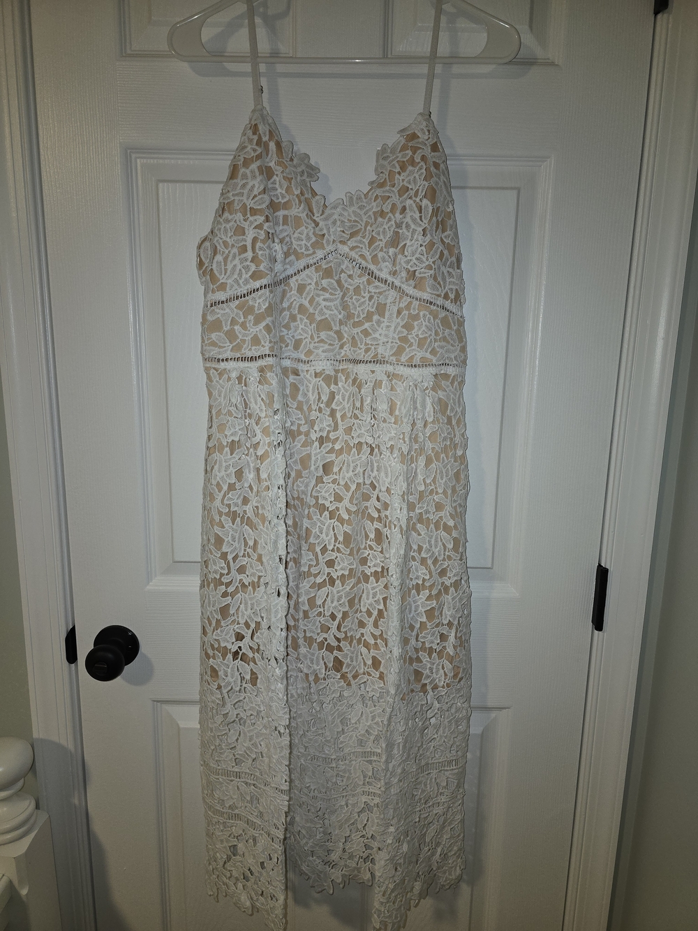 White Lace Spaghetti-Strap Midi Dress